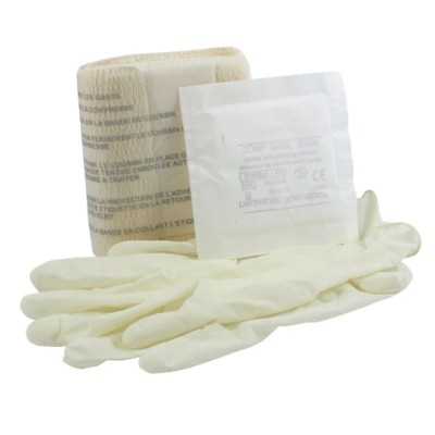 Coussin hémostatique stérile avec tampon mousse, compresse, bande élastique et gants