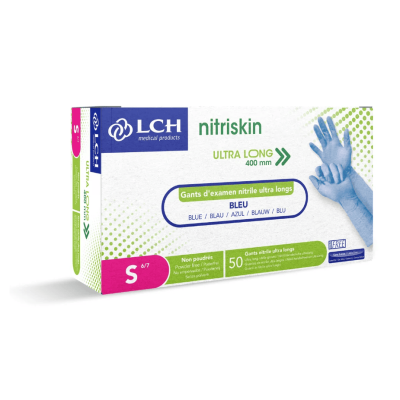 Gants nitrile NITRISKIN bleu manchette 40 cm