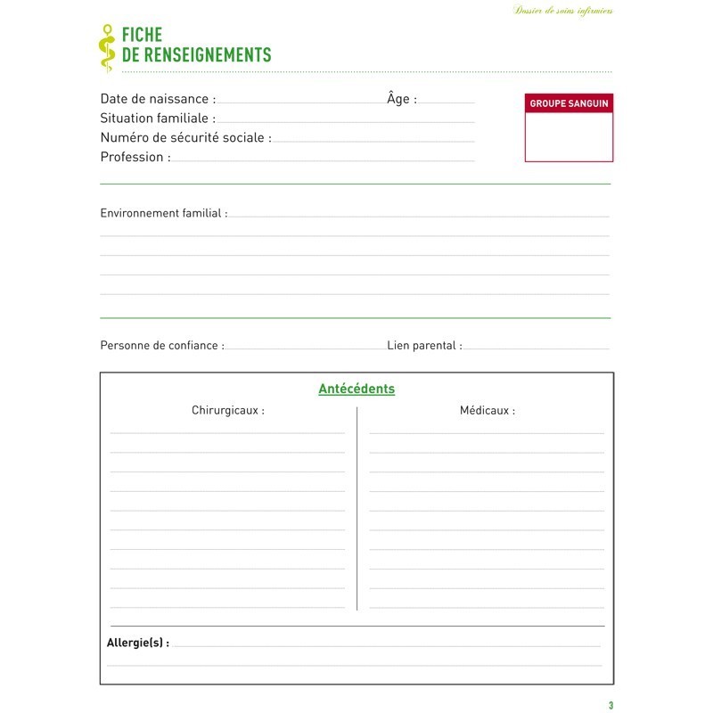 Dossier de soins du patient - classeur avec fiches - Classeur Dossier de  soins à domicile prêt à l'emploi - Dossiers de soins - Suivi médical -  Santé-Social - Documents & Accessoires