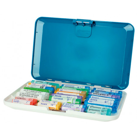 Pilulier portable, distributeur de pilules portable, boîte de rangement,  distributeur de médicaments, sans contact, outil facile à emporter (bleu)