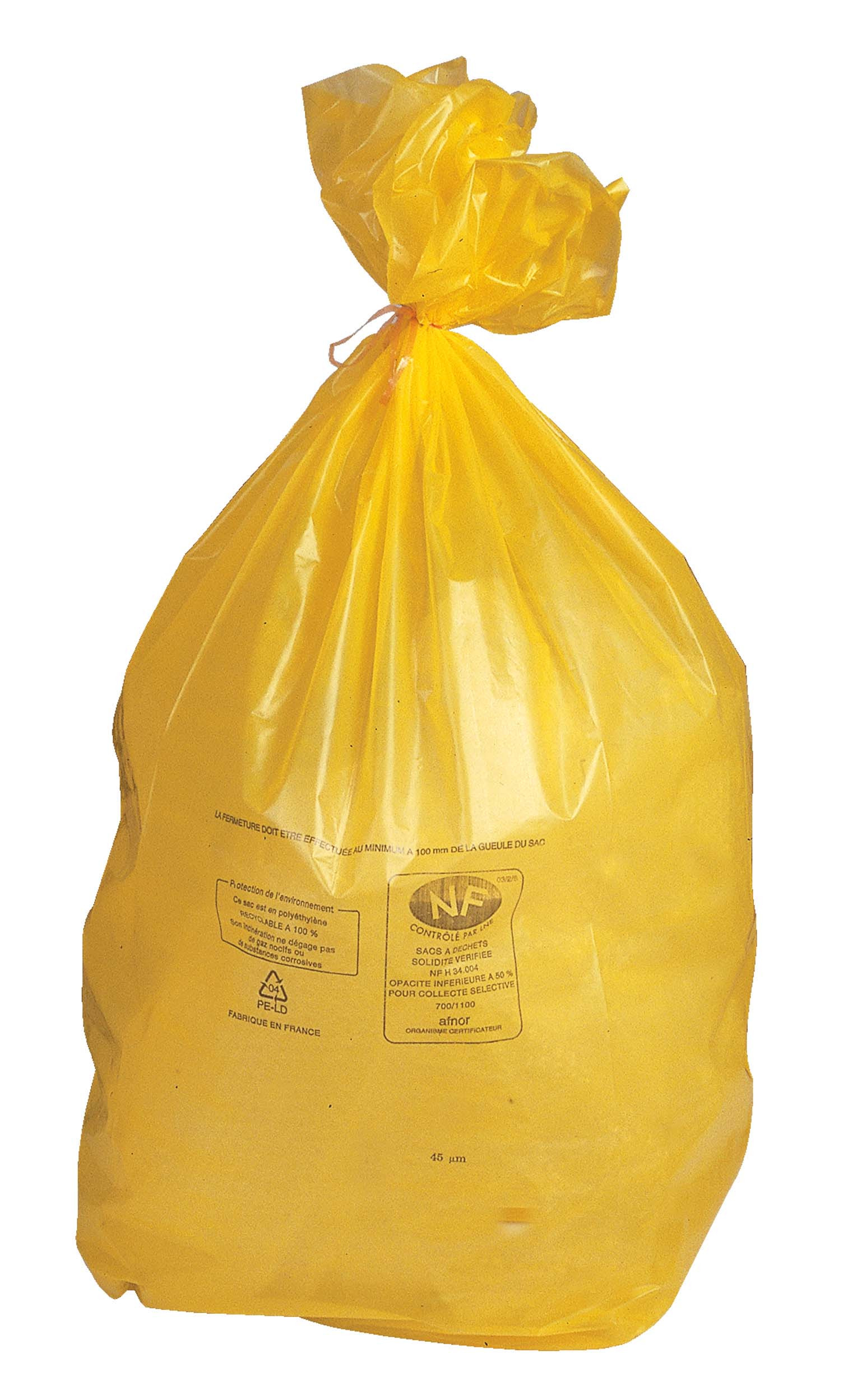Sac poubelle 110 L jaune pour tri sélectif en plastique recyclé 36 microns  - lot de 250