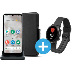 Super Duo Smartphone 8100 PLUS et la montre connectée noire Doro
